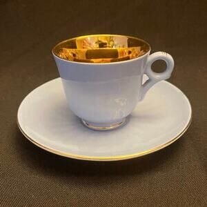 FIGGJO FLINT NORWAY Teacup Saucer Blue Gold Dainty Tea Set Vintage